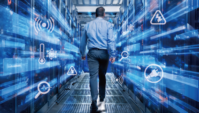 AI data center infrastructure with high-density racks, advanced cooling systems, and real-time power monitoring to prevent thermal and power failures.